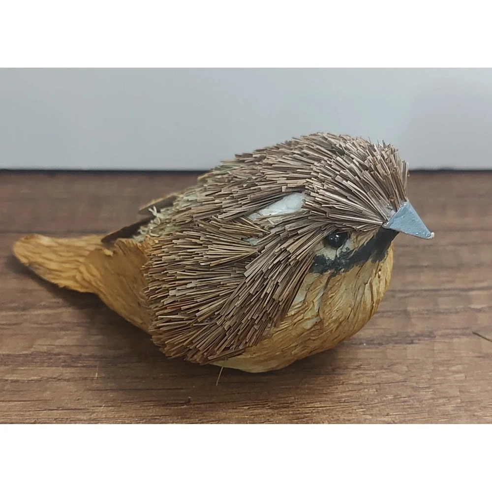Handcrafted Straw Wood Bird Figurine Lot Of 2 D2